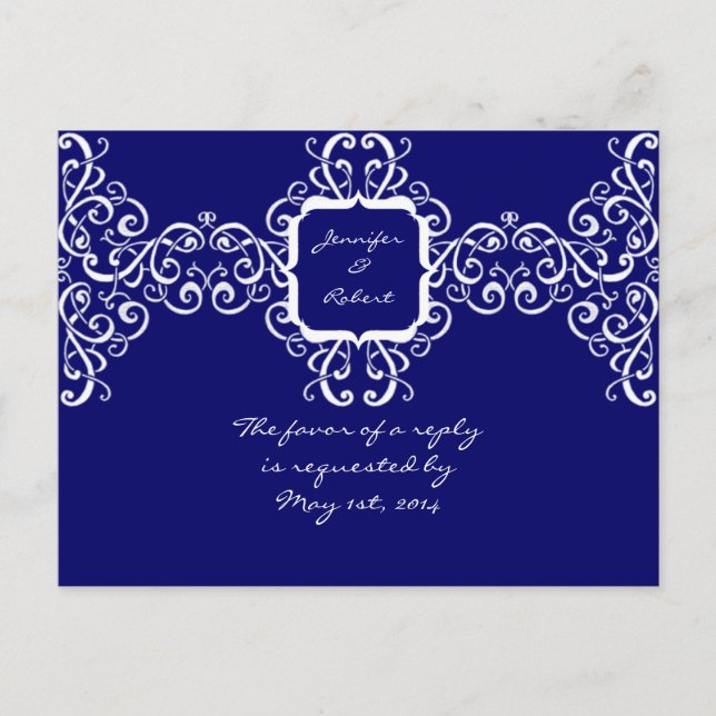 Convite Cartão postal RSVP de Monograma de Romance Branco (Frente)