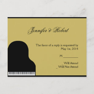 Convite Cartão postal RSVP de Piano Preto e Dourado
