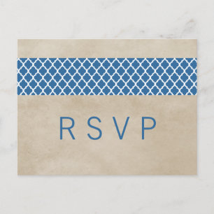 Convite Cartão postal RSVP de Quatrefoil Russo Azul