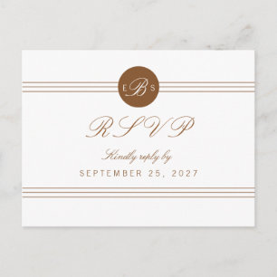 Convite Cartão postal RSVP de Resposta de Monograma Branco
