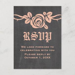 Convite Cartão postal RSVP de Rosa Chalkboard