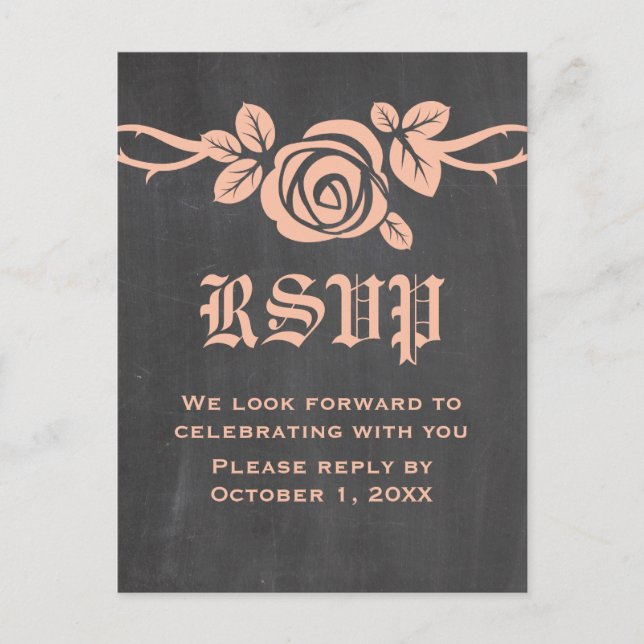 Convite Cartão postal RSVP de Rosa Chalkboard (Frente)