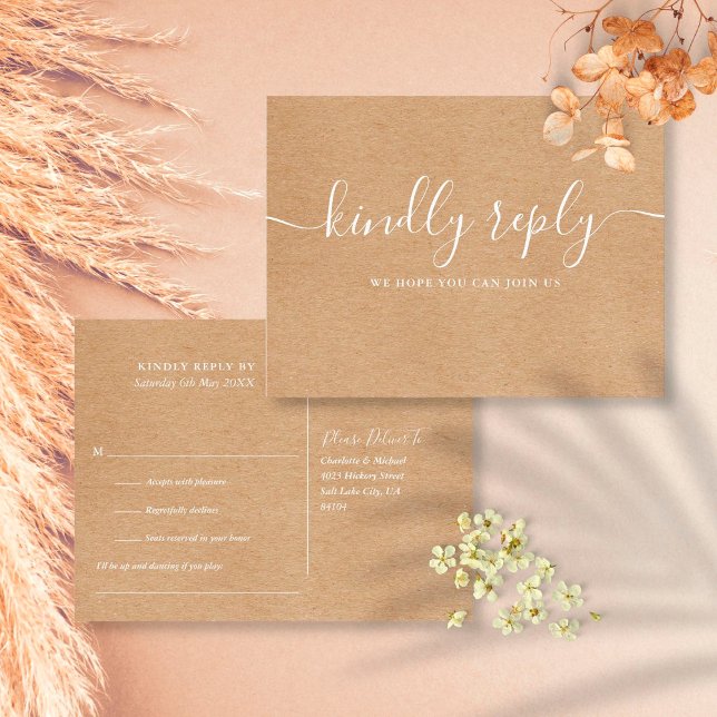 Convite Cartão postal RSVP de Solicitação de Música Kraft  (Criador carregado)