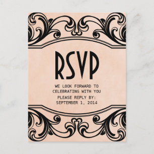 Convite Cartão postal RSVP de Swirls de Peach Vintage