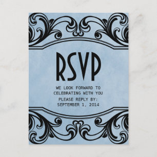 Convite Cartão postal RSVP de Swirls de Vintagem Azul