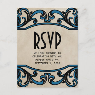 Convite Cartão postal RSVP de Swirls Góticos Azuis