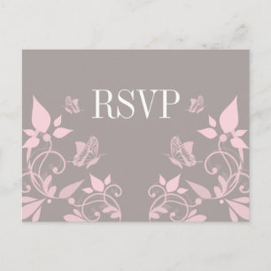 Convite Cartão postal RSVP Floral de Borboleta Rosa