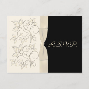 Convite Cartão postal RSVP Floral de Marfim e Preto
