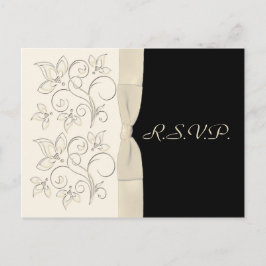 Convite Cartão postal RSVP Floral de Marfim e Preto