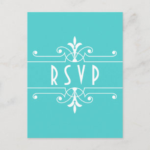 Convite Cartão postal RSVP Ornamental de Rico Aqua