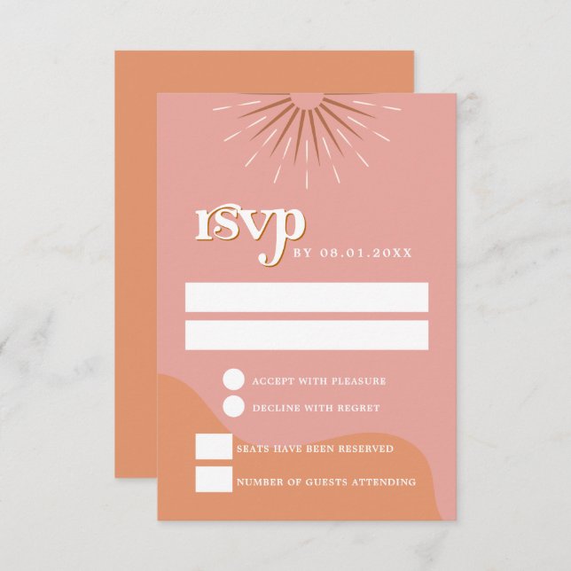 Convite Cartão-postal RSVP TRIXIE Retro Rosa e Orange 70 (Frente/Verso)