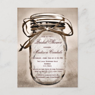 Convite CARTÃO POSTAL Rustic Mason Jar Chá de panela