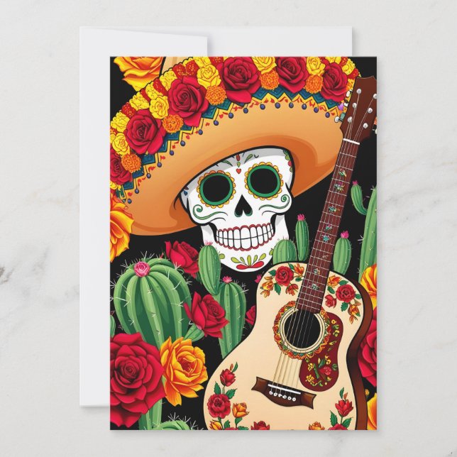 Convite Cartão-postal Sombrero Guitar (Frente)