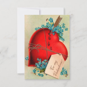 Convite Cartão-postal Vintage Namorados Coração com Hem