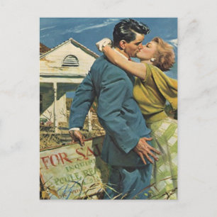 Convite Cartão postal Vintage Retro Casal Parte de Aquecim