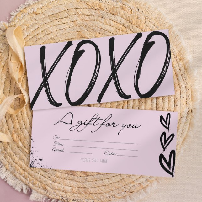 Convite Cartão-presente preto e rosa XOXO moderno (Criador carregado)