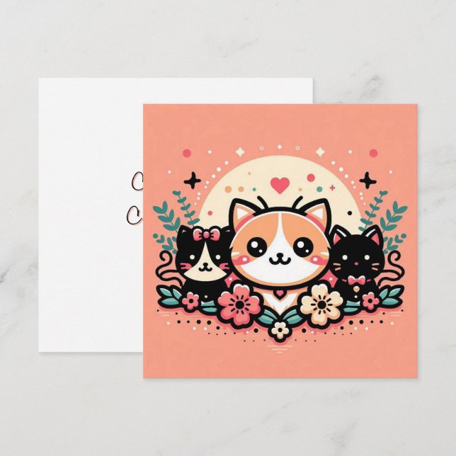 Convite Cartãozinho Casual I (CuteCats) (Frente/Verso)