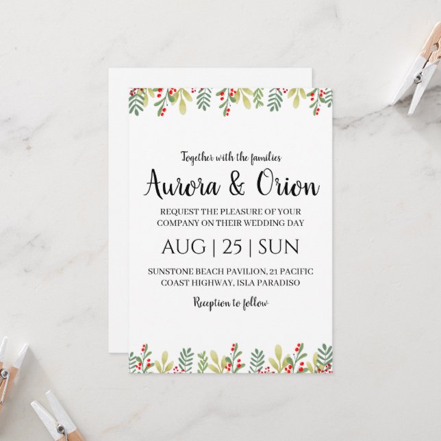 Convite cartas de casamento elegantes de natal de natal (Frente/Verso In Situ)