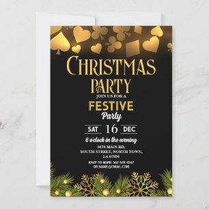 Convite Cartas de Jogar de Cassino de Natal Dourado Preto 