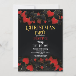 Convite Cartas de Jogar de Cassino de Natal Dourado Preto 