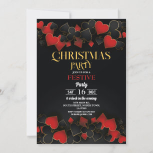 Convite Cartas de Jogar de Cassino de Natal Dourado Preto