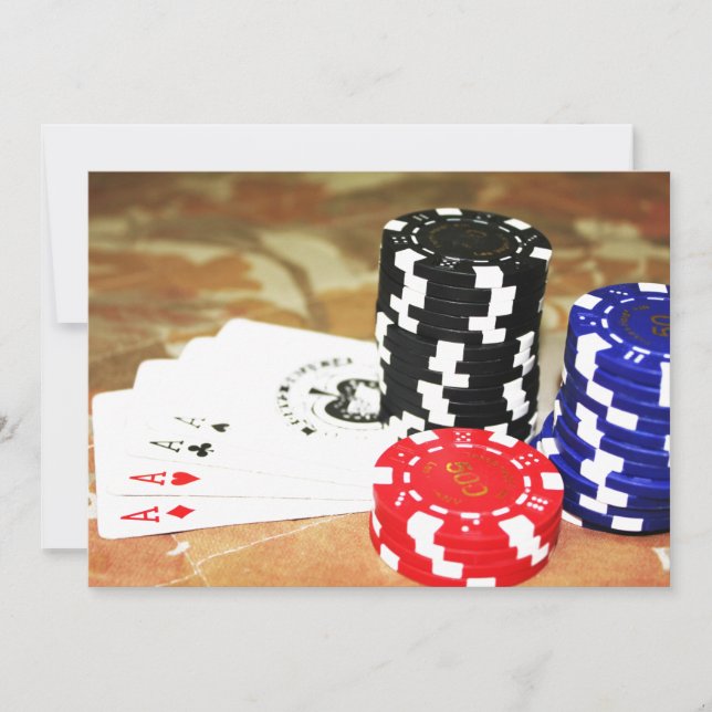 Convite Cartas de Pôquer Ás Fichas Jogo de Apostas Cassino (Frente)