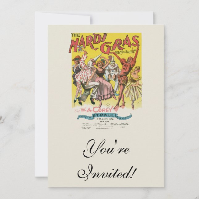 Convite Cartaz Antigo Amarelo do Mardi Gras (Frente)