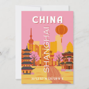 Convite Cartaz Antigo de Viagens para Xangai, China