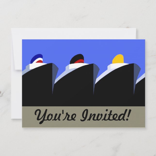 Convite Cartaz Art Déco de Navios de Cruzeiro Antigos (Frente)