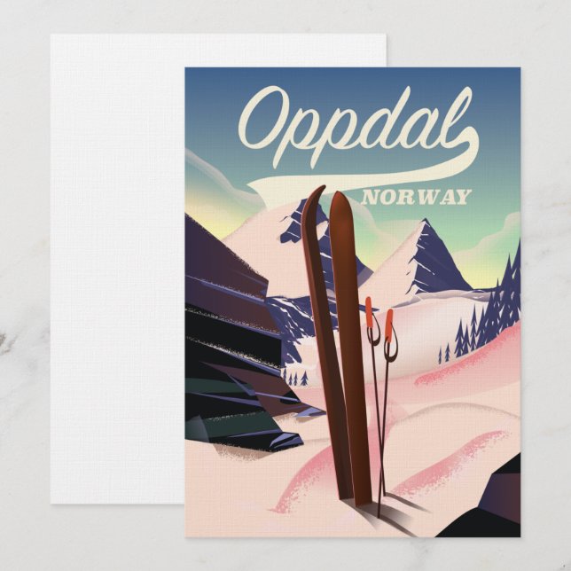 Convite Cartaz de esqui de Oppdal noruega. (Frente/Verso)