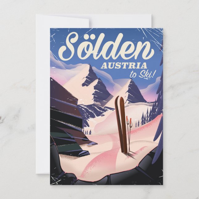 Convite Cartaz de esqui vintage Sölden Áustria (Verso)