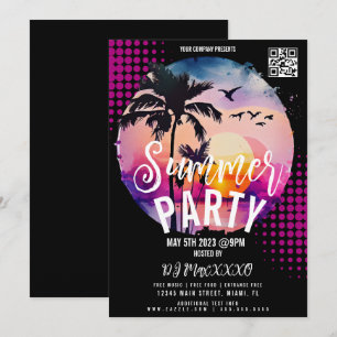 Convite Cartaz de Evento de Verão Noturno na Praia do Bar 