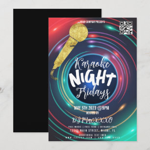 Convite Cartaz de Evento Noturno de Karaokê Neon para Bar 