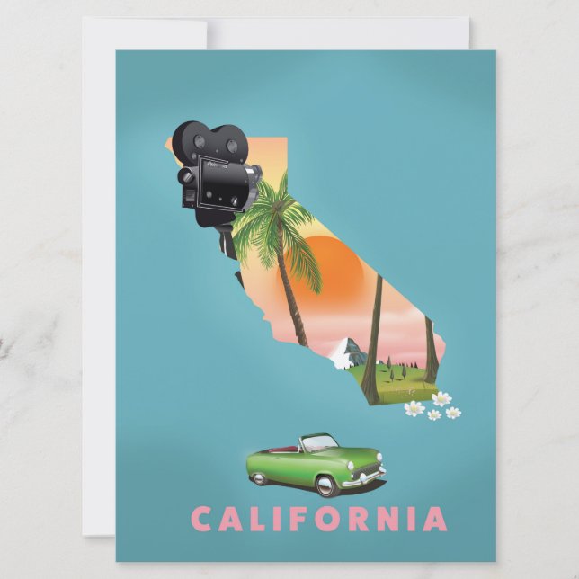 Convite cartaz de mapa ilustrado da Califórnia (Frente)