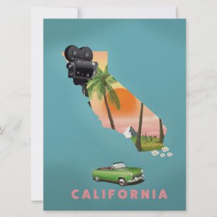 Convite cartaz de mapa ilustrado da Califórnia