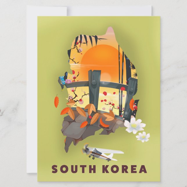 Convite Cartaz de mapa ilustrado da Coreia do Sul (Frente)
