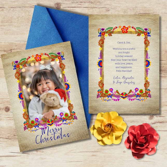 Convite Cartaz de Natal Feliz de Arte Floral Mexicana Colo (Criador carregado)
