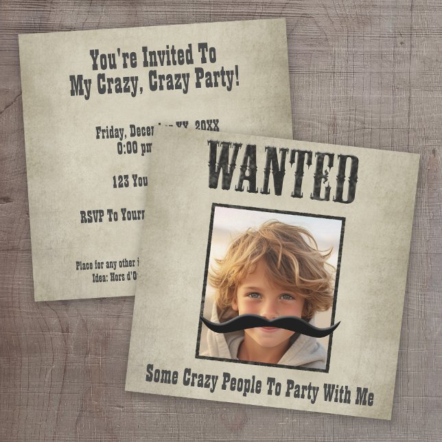 Convite Cartaz de Procurado - Mova o bigode (Wanted - Wild West Theme Party)