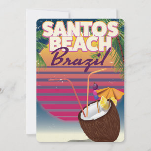 Convite cartaz de viagem antigo da praia de Santos Brasil