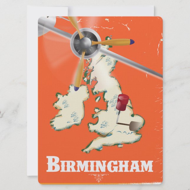 Convite Cartaz de Viagem Antigo de Birmingham (Frente)