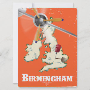 Convite Cartaz de Viagem Antigo de Birmingham