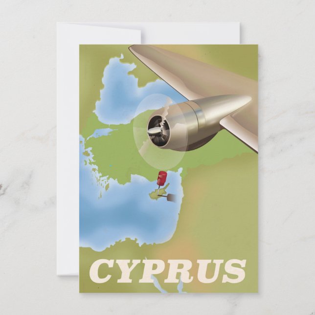 Convite cartaz de viagem antigo mapa de Chipre (Verso)