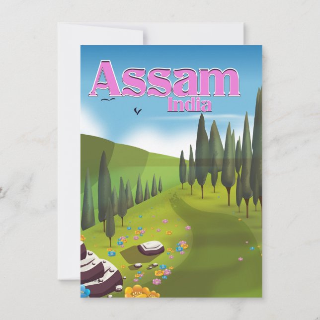 Convite Cartaz de viagem de Assam na Índia para impressão. (Verso)