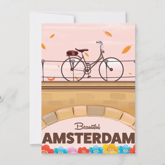 Convite Cartaz de viagem de bicicleta de Amsterdã lindo. (Verso)