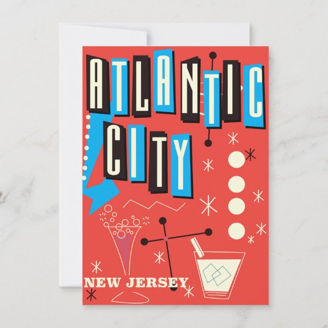 Convite cartaz de viagem de jogo vintage da cidade atlânti (Verso)