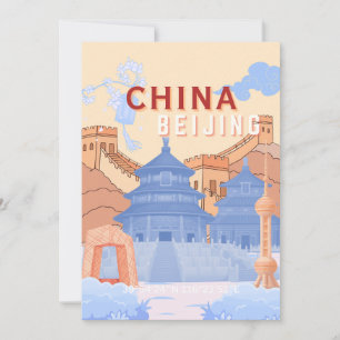 Convite Cartaz de Viagem de Pequim China   Azul Pastel e P