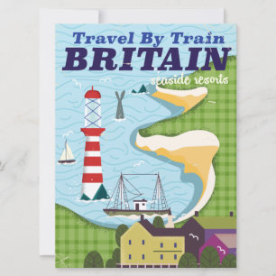 Convite cartaz de viagem de trem vintage britânico