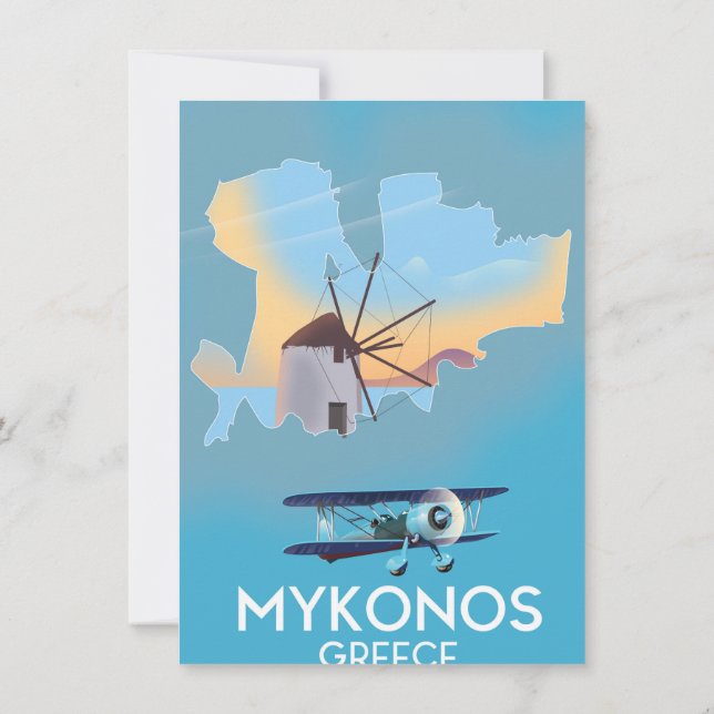 Convite Cartaz de viagem do mapa de Mykonos Grécia (Verso)