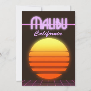 Convite cartaz de viagem do pôr do sol de Malibu Califórni