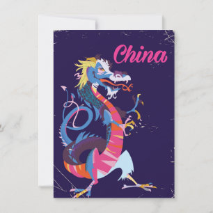 Convite Cartaz de viagem estilo vintage China Dragão
